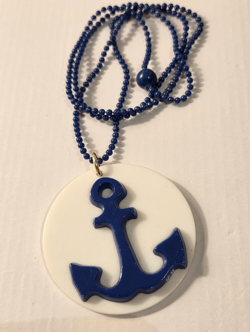 Nautical Anchor Pendant Necklace in Navy and White